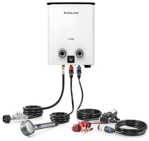 GASLAND Goshower G5 Pro Portable Propane Tankless Water Heater – 1.32 GPM, 34,000 BTU, With Water Pump & Strainer, Ultra-Slim 5L for Camping, Off-Grid, Outdoor Shower