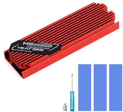 ASTARON M.2 Heatsink 2280 SSD Cooler with Nano Thermal Pads (1mm and 0.5mm) 2280 NVME M2 Thermal Pad Heat Sink for PC/PS5/Gaming Laptops (Red)