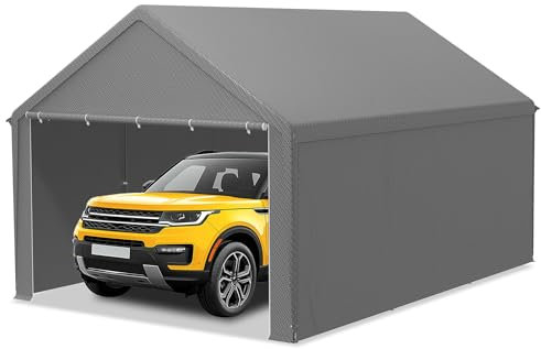 LILIIN 4x6m Zeltgarage Winterfest Stabiles Carport mit PE-Dach (170g/m²) für Auto, SUV & LKW, UV-beständige Garagenüberdachung als Lagerzelt & Weidezelt, Abnehmbare Seitenwände, Grau