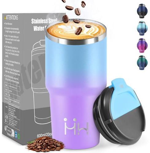HoneyHolly Termos Caffè 600 ML, Tazza termica Riutilizzabili Prova di Perdite, Bicchiere Termico, Acciaio Inox 304, Travel Mug per Caffè Caldo e Freddo, Latte e Tè