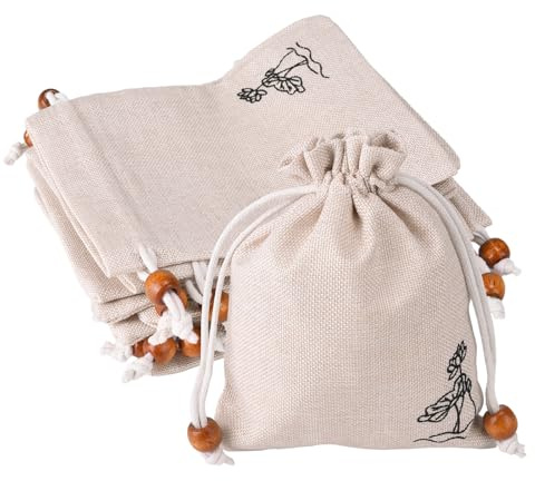 ZYDYRX 15 bolsas pequeñas de yute con cordón, 12 x 15 cm, de lino, bolsas de regalo, estilo étnico, de yute, joyas