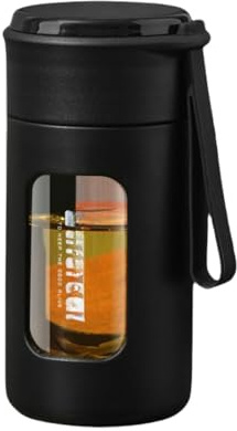 DuomaiJJ vattenflaska bärbar glaskopp, anti-fall och hög temperaturbeständig, kontor hem te bryggningskopp - svart-240 ml