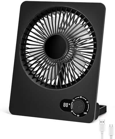 Wudyfei Desk Fan 4000mAh 100 Speeds Rechargeable Ultra Silent Mini USB Fan with LED Display, Up to10H Runtime Portable Fan with 180° Tilt Folding for Home Office Travel Camping Bedroom Black
