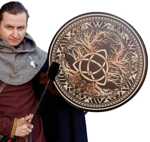 Sacred Celtic Drum – Shamansk handtrumma, andligt slagverksinstrument | ljudläkande verktyg | Sibirisk stil ramtrumma för meditation Chakra Balans Reflektion Rituell Övning Energiterapi [Android]