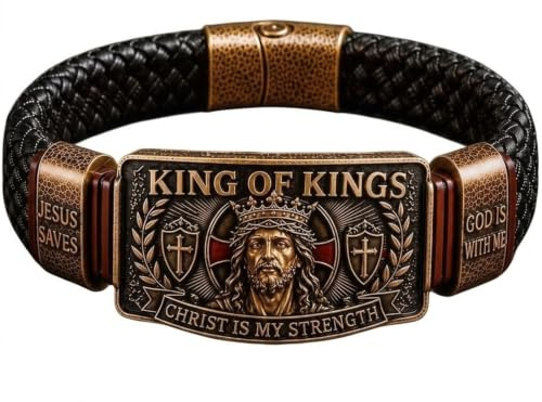 THUCHENYUC Pulsera De Fe Rey De Reyes, Pulsera Cristiana Ajustable, Regalo Inspirador Religioso Grabado Cristo Es Mi Fuerza for Hombres(1pcs)