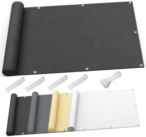 AJALGZ Pantalla de Privacidad para Balcón 55x400cm – Lona Ocultación de PES Impermeable y Cortavientos | Cubre Barandilla Protector con Protección UV para Exterior, Incluye Bridas, Antracita