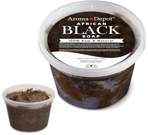 African Black Soap Paste 16 oz 100% Natural Raw soap for Acne, Eczema, Psoriasis, and Dry Skin Scar Removal Face And Body Wash. Handmade imported from Ghana