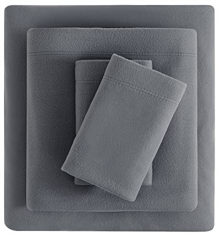 Viviland Plush Micro Fleece Full Bed Sheet Set - Soft Polar Fleece Velvet Sheets - Extra Warm Winter Flannel Bed Sheets with Deep Pocket - Dark Gray - Full