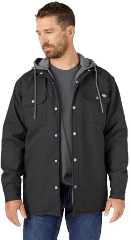 Dickies mens Fleece Hooded Duck Shirt Jacket With Hydroshield Work Utility Outerwear, Black, Medium US