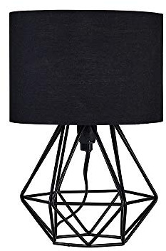 MiniSun | Small Modern Satin Black Metal Basket Table Lamp with a Black Fabric Shade | Table Lamps, Home Décor & Improvement Essential | Includes 4W LED Bulb [3000K Warm White]