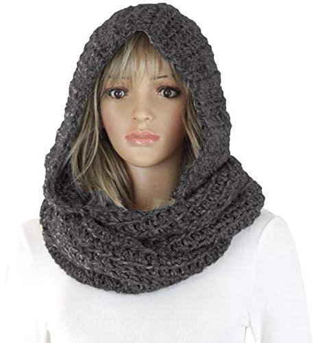 dragonaur-home decor Damen Outdoor Dick Warm Einfarbig Strick Kapuzenschal Beanie Hoodie Schal Kreis Schleife Schal für Frühling Herbst Winter