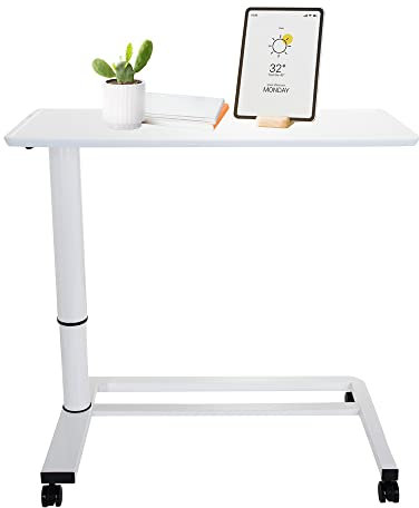 hjh OFFICE 830054 Sitz-Stehtisch höhenverstellbar Stand II Weiß Beistelltisch mit Gasfeder & Rollen, Höhe bis 107 cm