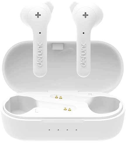 Defunc True Music Auricolari Wireless - Suono Cristallino, Alta Qualità del Microfono, Batteria Lunga Durata, Custodia di Ricarica Portatile, Comandi Touch, Resistenti all'Acqua e al Sudore, Bianco
