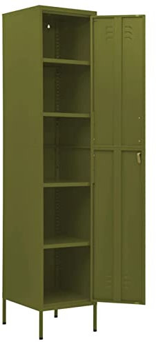 Gecheer Schließfachschrank Umkleideschrank Metallspind Metallschrank Aktenschrank Lagerschrank Spind Schrank mit 4 Einlegeböden Stahl Olivgrün 35x46x180 cm