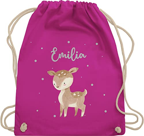 Turnbeutel Rucksack - Süßes Reh mit Namen personalisiert I - Unisize - Fuchsia - kita beutel kindergartenrucksack rehkitz name stoffbeutel turnsackerl kindergarten
