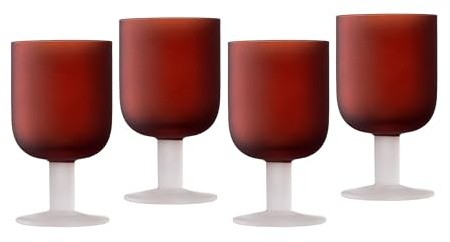Elle Decor Frosted Glass Goblets Set of 4 – Elegant Stemmed Beverage Cups in Red for Wine & Cocktails, 8.2-oz Capacity – Decorative Frosted Glassware for Weddings, Anniversaries & Housewarming Events