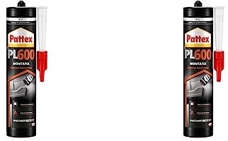 Pattex PL600, adhesivo resistente al agua y a temperaturas extremas, adhesivo de montaje para interiores y exteriores, pegamento extrafuerte, 1 cartucho x 300 ml, Paquete de 2