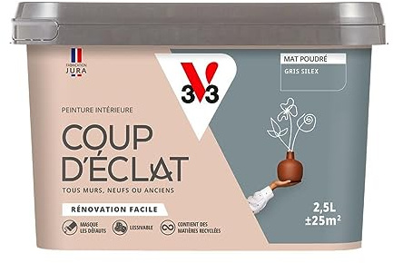 V33 Peinture murale intérieure Coup d'Éclat® Gris silex Mat Poudré 2,5L