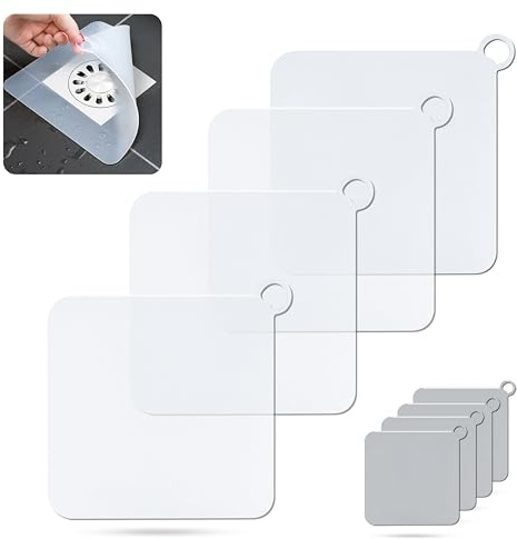Jdacla® Pack 4 Tapa Desagüe Ducha de Silicona/Tapa Desagüe Terraza/Tapa Desagüe Antiolores para Evitar Cucarachas en Desagües de Terraza, Cocina y Ducha (15x15cm) (Blanco)