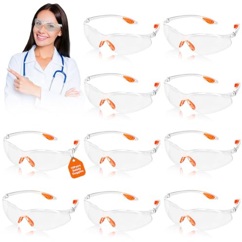 Acentor Lunette de Protection Travail, 10 Pièces Lunettes Protection Bricolage Anti-Rayures, Lunettes de Sécurité Anti-Buée, Lunettes de Protection pour Laboratoire Chimie Soudage