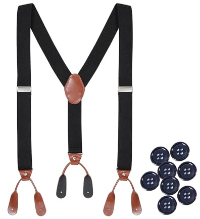Kajeer Bretelles Hommes Large 3.5cm - Réglables Hommes Vintage Suspenders avec 8 Bouton Marron Similicuir Bretelle pour Homme Travail