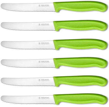 targzier Tomato Knife Set of 6,Serrated Kitchen Knives,Ultra Sharp Edge,Classic Stainless Steel Utility Knife,Wavy Edge Tomato Knives&Table Knives,Plastic Handle Dinner Knifes,Dishwasher Safe(Green)