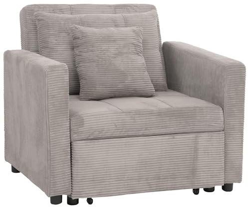 Mendler Schlafsessel HWC-L90, Klappsessel Gästebett Relaxsessel, Liegefläche 200x100cm Stoff/Textil Cord - hellgrau