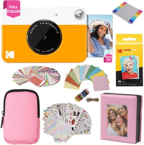 KODAK Printomatic fullfärg omedelbar tryck kamera presentpaket + mjukt fodral + zink 5 x 7,6 cm fotopapper med klibbig baksida 20 st + album + klistermärkesuppsättningar + klistermärkesramar +