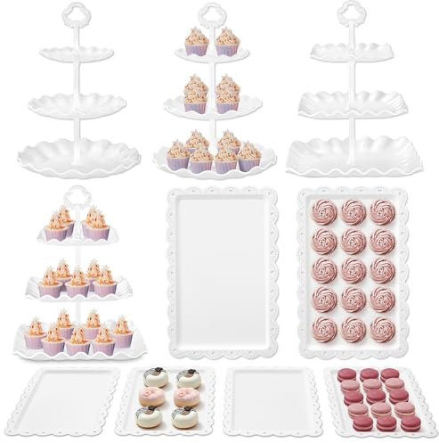 Kootek Dessert Cupcake Stand, 10pcs Dessert Table Display Set, 3 Tiered Cup Cake Holder Tower Stand Riser& Cookie Serving Trays for Wedding, Tea Party, Birthday, Baby Shower