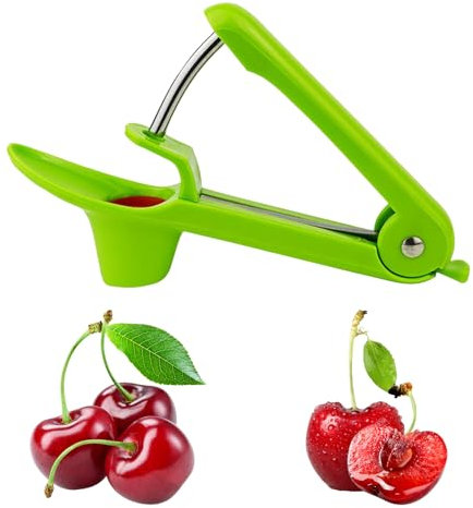 Dénoyauteur pour Cerises, Dénoyauteur Cerise et Olives,Dénoyauteur Olives - Manuel en Acier Inoxydable pour Prunes, Dattes, Mirabelle et Autres Fruits à Noyau (Vert)