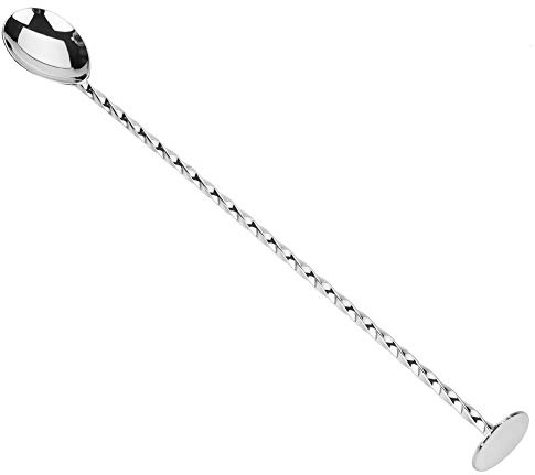 Nikou Cucchiaio da cocktail in acciaio inox, 1 pezzo, strumento per mescolare bevande con manico lungo per caffè, cucchiaio da bar, 30 cm, argento