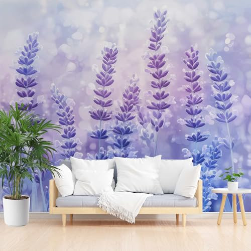Pastoraler Lavendel Fototapete 3D Effekt Lila Fototapete Kinderzimmer 450x315 cm Vlies Wanddeko Wallpaper Wandtapete Dekoration Tapete Study Zimmer Wohnzimmer Cafe