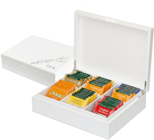 Slege Scatola da Tè in Legno Fatta a Mano,Porta tè e Tisane 6 Scomparti,Elegante Porta Tisane Bustine,Scatola per Il tè dal Ermetico,Porta Oggetti,Portacialde Caffè,Porta Spezie,Organizzatore la Casa