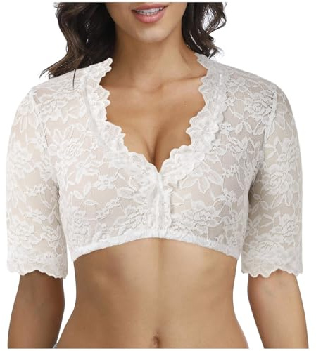 Dirndl Blouse Women's, Blouse Lace Dirndl for Oktoberfest Elegant Lace Short Sleeve Half Sleeve for Women Bavarian Wench Costume Tops Blouses Arm Covers Women Top