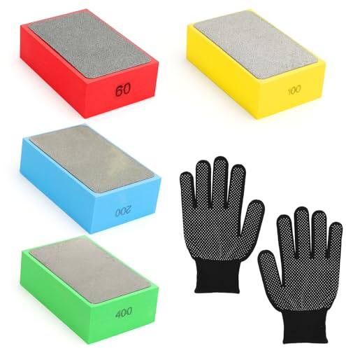 4pcs Hand Diamond Polishing Pads, Glass Polishing Kit Tile Grinding Block Pad Porcelain Sanding Blocks 60#,100#,200#,400# for Wood Tile Glass Stone Ceramic