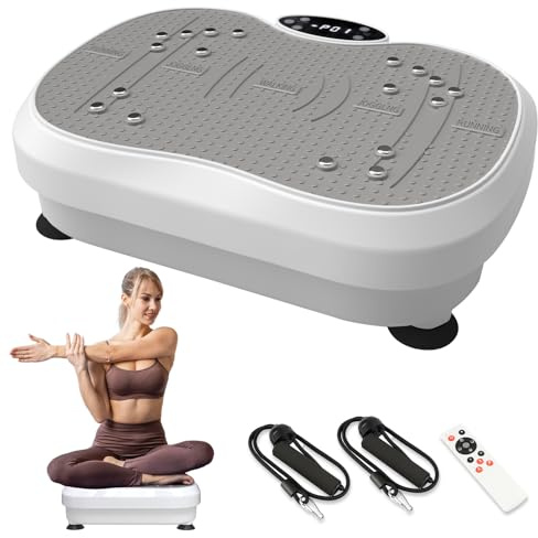 XIHEIMA Vibration Plate Exercise Machine for Lymphatic Drainage, Whole Body Fitness Workout Equipment Stand Shake Board Sport Gym for Weight Loss Fat Burner for Women Men (White)