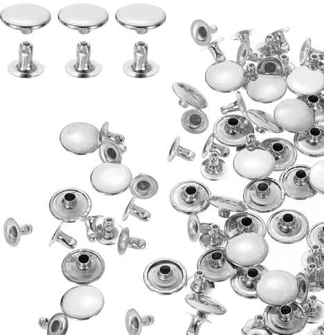 QUARKZMAN 100 st lädernitar, 10 mm enkla nitar runt huvud tryckfästen för reparation dekoration hantverk kläder bälten gör-det-själv, silver
