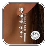 KRFY Orecchini Donna Argento 925 Orecchini Pendenti Oro Placcati 14K Catena Orecchino Donna a Perno Ipoallergenico Barra Zirconi Cubici Lunghi Pendenti