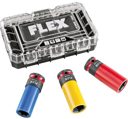 Flex slagset IPS D17-21 1/2 tum set (3 delar, Ø 17, 19, 21 mm, med PET-skydd, med färgkodning, för slagskruvar, verktygssats 534706