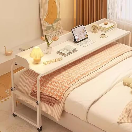 GUAWJRZDP Table de Lit Extensible avec roulettes, Bureau de À Hauteur Réglable, Table pour Lit King Size, Au-Dessus du de Nourriture Tables Roulante(Wit,L 120CM/47.2IN)