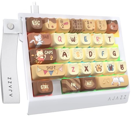 A.JAZZ AK029 Tastiera da Gioco Cablata 29 Tasti per Una Mano, Polling Rate 8000Hz, Interruttori Magnetici RT 0.01mm Hotswappable, 5 Strati Riduzione del Rumore, RGB Colorato, Driver Web-Giallo