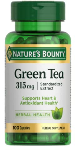 Nature's Bounty Green Tea Pills and Herbal Health Supplement, Supports Heart and Antioxidant Health, 315mg, 100 Capsules