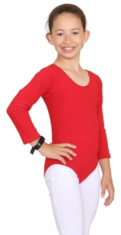 janisramone® Kids Gymnastics Leotards for Girls, Long Sleeve Leotards for Girls for Gymnastics and Dancing, Microfibre Girls' Gymnastics Leotards Ballet Leotard for Girls Aged 3-13 Years Red