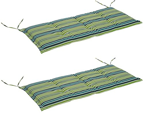Outsunny Set of 2 Swing Chair Cushion 120L x 50W x 5T cm Green Stripes | 2-3 Seater, Outdoor Garden Patio Bench, Seat Pad Mat Replacement