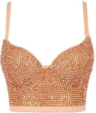 Woboren Dam korsett bustier magtröja bröllopsfest strass diamant push-up BH smal väst, #1 beige, M