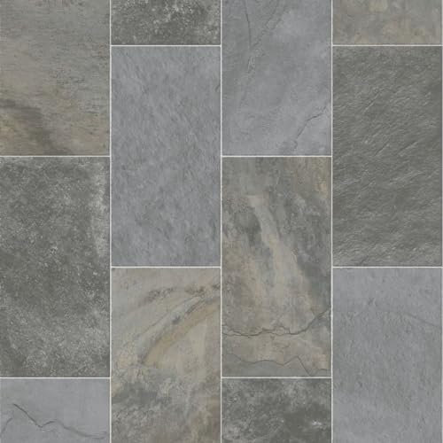 VINYL FLOORING UK Stone Effect Anti Slip Vinyl Flooring Roll Home Office Kitchen Bedroom Bathroom Lino Modern Design - 2m(L) X 2m(W) (6'6 X 6'6)