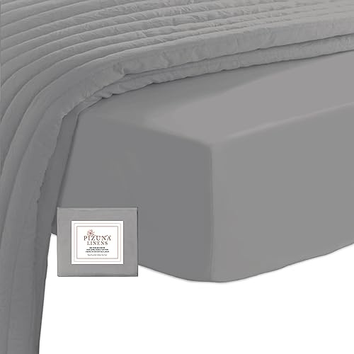 Pizuna 400 Fadenzahl Baumwolle spannbettlaken 80x200-90x200cm aschgrau, 100% Langstapelige Baumwolle Spannbetttuch, Weiche Mako Satin-Webart passt bis zu 40 cm Matratzenhöhe (100% Baumwolle bettlaken)