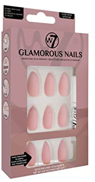 W7 Glamorous Nails - Salon Professional False Nails At Home - Glue Adhesive Included - Almond Shape - Nude With Attitude