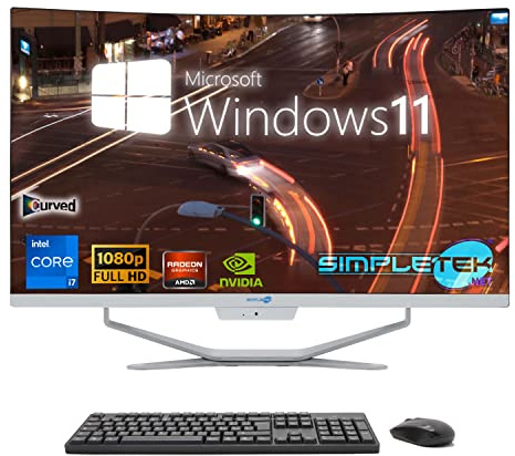 SIMPLETEK - PC All in One Display 27 Curvo Core i7 Tarjeta gráfica GTX1650 4GB Windows 11 | 32GB RAM SSD 2TB | Trabajo, Gaming