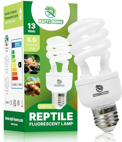 REPTI HOME Lampe UVA UVB pour Reptiles 13W 5.0, Terrarium Lampe Fluorescente Compacte pour Tortues, Ampoule UVB pour Tortues, Caméléons，Dragon Barbu